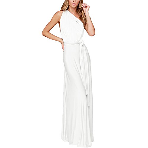 Women's Convertible Multi Way Transformer/Wrap Solid Maxi Cocktail Evening Gown Homecoming Long Dress (6/S, White)
