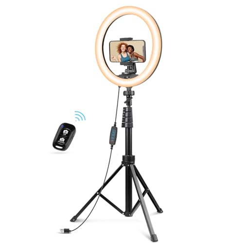UBeesize Selfie Ring Light with Tripod Stand and Phone Holder, Portable and Circle ringlight for Phone (Black)