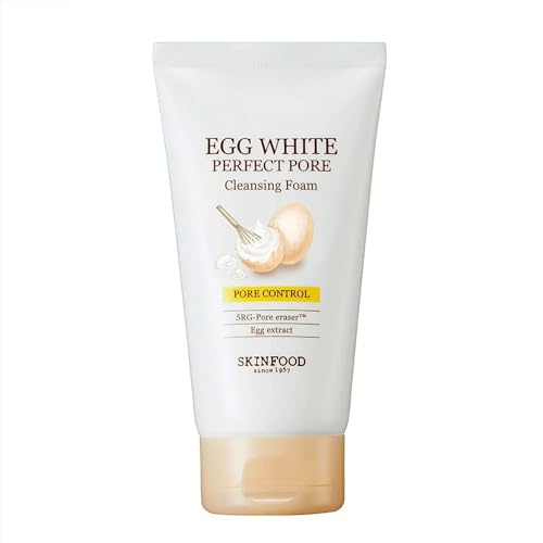 SKINFOOD Egg Pore Cleansing Foam 150ml - Light & Smooth Feeling Egg White Enriched Bubble Facial Foam Cleanser - Pores Clogging & Blackheads Reducer - For Oily and Combination Skin (5.07 fl.oz.)