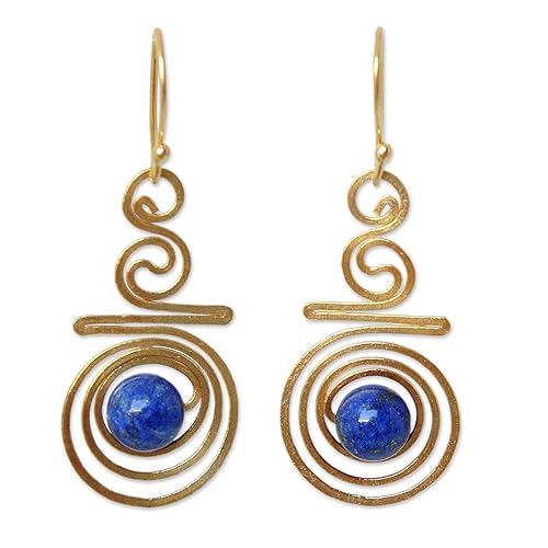 NOVICA Artisan Handmade 24k Gold Plated Lapis Lazuli Dangle Earrings Crafted Brass Blue Thailand Modern 'Follow The Dream'