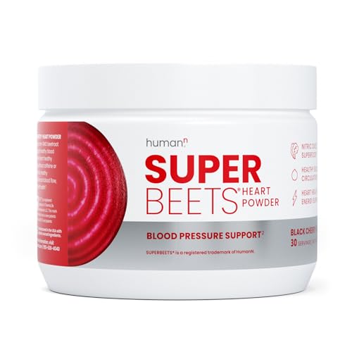 HumanN SuperBeets Beetroot Powder - Nitric Oxide Boost for Blood Pressure, Circulation & Heart Health Support - Non-GMO Superfood Supplement - Black Cherry Flavor, 30 Servings