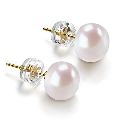 PAVOI 14K Gold Freshwater Cultured White Button Pearl Stud Earrings - 5.5-6mm