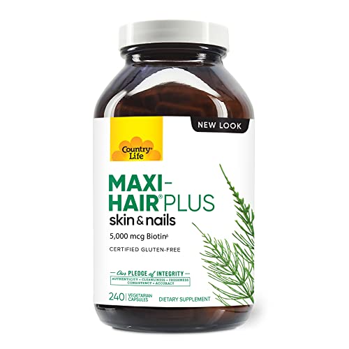 Country Life, Maxi-Hair Plus Biotin, Supports Healthy Hair, Skin and Nails, Daily Supplement, 240 ct