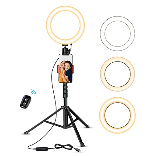 UBeesize Selfie Ring Light with Tripod Stand and Phone Holder, Portable and Circle ringlight for Phone (Black)