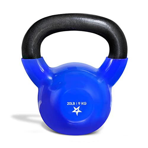 Yes4All 20 lbs Blue Vinyl Coated Kettlebell Weights Great for Full Body Workout and Strength Training