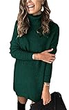 ECOWISH 2021 Women Sweater Dress Casual Turtleneck Winter Long Sleeve Knitted Pullover Sweaters Jumper Mini Dresses Green Medium