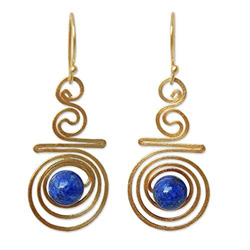 NOVICA Handmade Follow the Dream - 24k Gold Plated Brass Lapis Lazuli Hook Earrings, Valentines Day Earrings, Valentine Earrings, Gold Earrings, Earrings for Women.