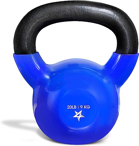 Yes4All 20lbs Kettlebell Vinyl Coated Cast Iron – Great for Dumbbell Weights Exercises, Full Body Workout equipment Push up, Grip Strength and Strength Training, PVC Blue