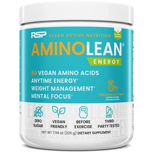 RSP Vegan AminoLean – All-in-One Natural Pre Workout, Amino Energy, Weight Management with Vegan BCAAs, Complete Vegan Preworkout Powder, Pineapple Coconut