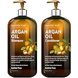 Argan Oil Shampoo and Conditioner, from Majestic Pure, Improve formula Sulfate Free, Vitamin Enriched, Volumizing & Gentle Hair Restoration Formula for Daily Use, for Men and Women, 16 fl oz Each