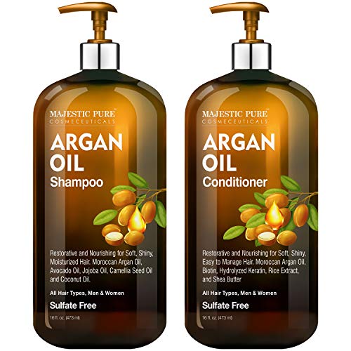 Argan Oil Shampoo and Conditioner, from Majestic Pure, Improve formula Sulfate Free, Vitamin Enriched, Volumizing & Gentle Hair Restoration Formula for Daily Use, for Men and Women, 16 fl oz Each