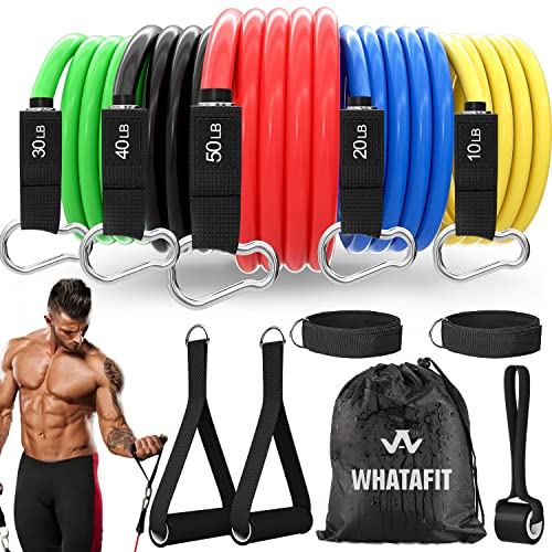 Whatafit Resistance Bands Set (11pcs), Exercise Bands with Door Anchor, Handles, Carry Bag, Legs Ankle Straps for Resistance Training, Physical Therapy, Home Workouts