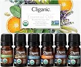 Cliganic USDA Organic Aromatherapy Essential Oils Set (Top 6), 100% Pure Natural - Peppermint, Lavender, Eucalyptus, Tea Tree, Lemongrass & Orange | Cliganic 90 Days Warranty