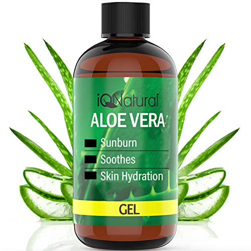 iQ Natural Aloe Vera Gel - 100 Percent Pure Organic Unscented Aloe Vera Gel for Face, Skin Care, Hair & Sunburn Relief - Organic Aloe Vera Gel Cold Pressed - (8oz)